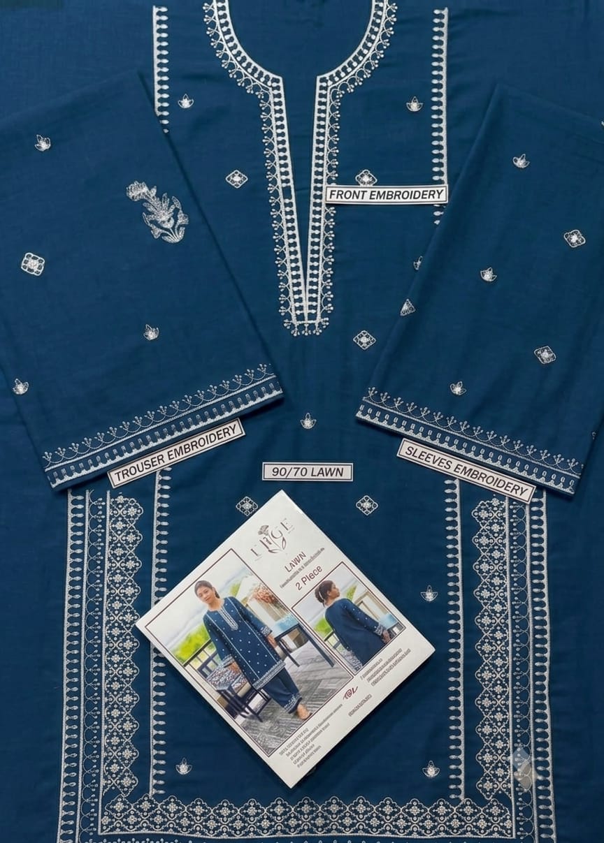 Embroidered Mustard & Blue  Lawn 2PCS Suit