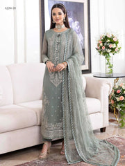 Luxury Purple & Silver  Embroided 3pcs suit