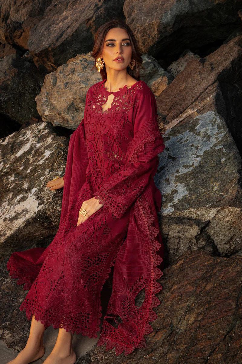 Luxury Maroon & Red  embroided 3 Pcs suit