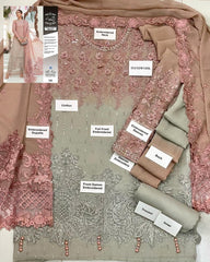Luxury Pink & Biege Embroidered  3PCS Suit
