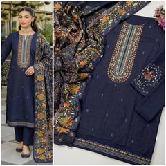 Embroidered Navy Blue  Lawn 3PCS Suit