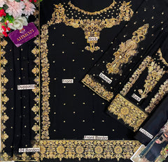 Luxury Black & Maroon  Embroided 3pcs suit