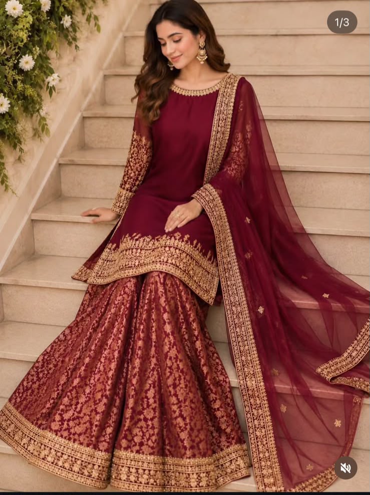 Luxury Red & Black embroided 3 Pcs suit