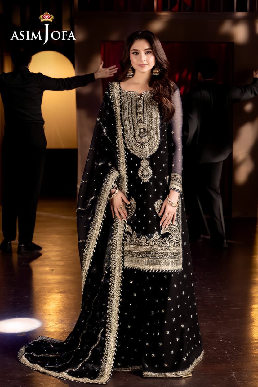 Luxury Black & Zinc  embroided 3 Pcs suit