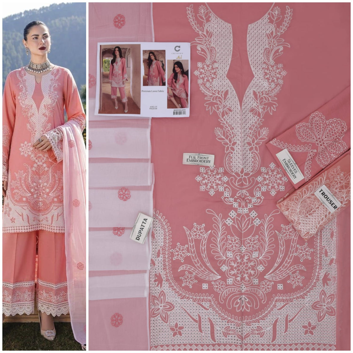 Embroidered Baby Pink Lawn 3PCS Suit